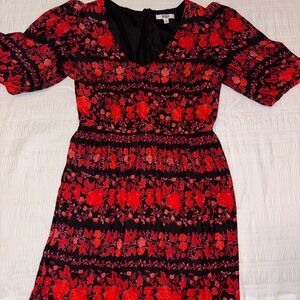 BB Dakota by Steve Madden Black Midi Dress with Red Floral Print